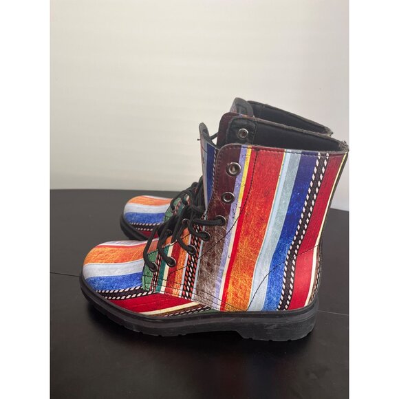 Yes We Vibe Women's Colorful Striped Combat Lace-Up Boots - Size 9W - Picture 7 of 13